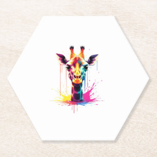 African animal art The colourful giraffe for funny Paper Coaster