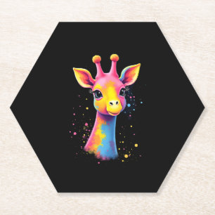 African animal art The colourful giraffe for funny Paper Coaster