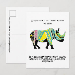 African animal art tribal pattern on rhino postcard
