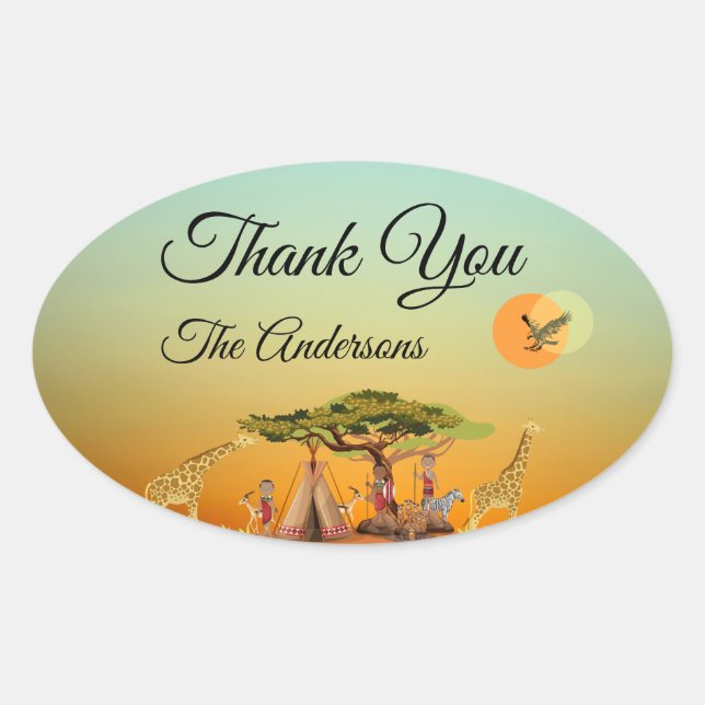 African Animal Gender Reveal Enclosure Card Oval Sticker (Front)