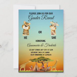 African Animal Gender Reveal Invitation