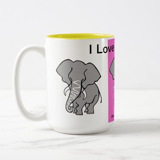 African animal - I love ELEPHANTS- Wildlife -Pink Two-Tone Coffee Mug (Left)