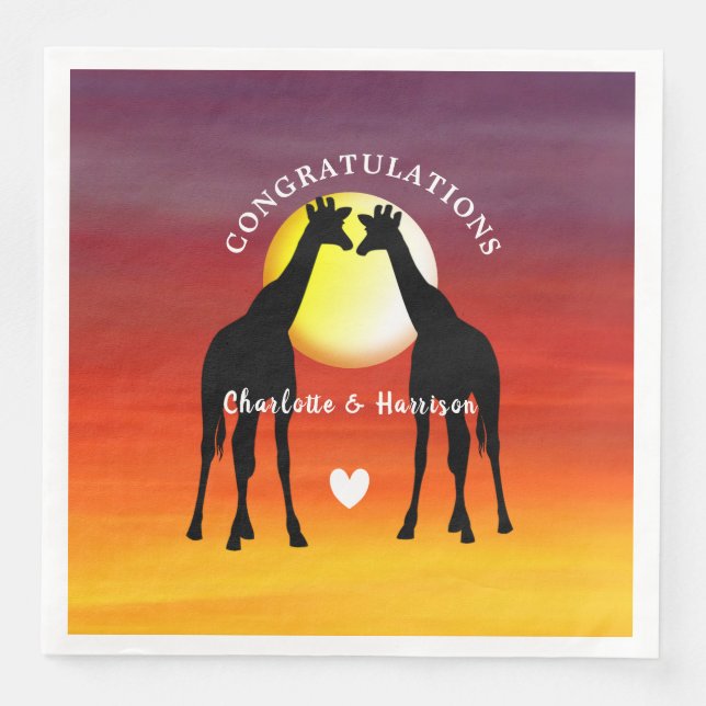 African Animal Safari Sunset Personalised Napkin (Front)