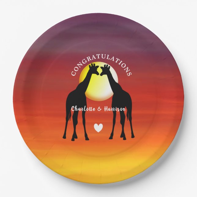 African Animal Safari Sunset Personalised Paper Plate (Front)
