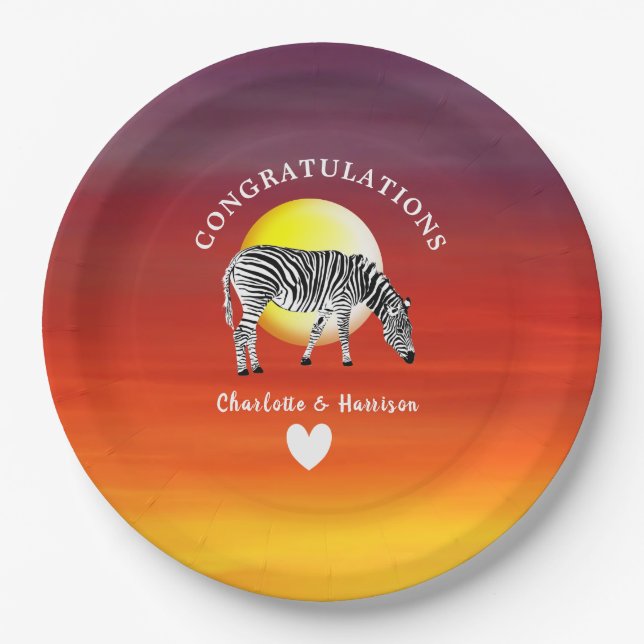 African Animal Safari Sunset Personalised Paper Plate (Front)