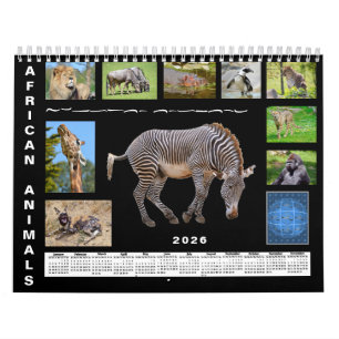 African animals 12 month calendar