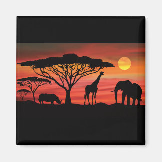 African-Animals-and-Sunset Magnet