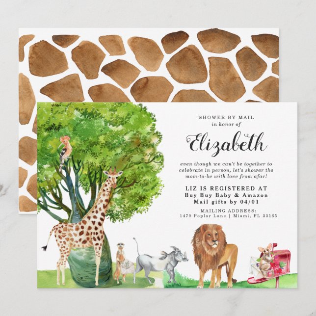 African Animals Baby Shower by Mail Invitation (Front/Back)