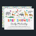 African Animals Baby Shower Invitation<br><div class="desc">A menagerie of African animals and bright, happy colours make this baby shower invitation a cheerful and fun way to celebrate the mum-to-be with a gender neutral safari themed celebration. Personalise all the text with your details for a sweetly custom shower invitation. The matching patterned backer can be removed for...</div>