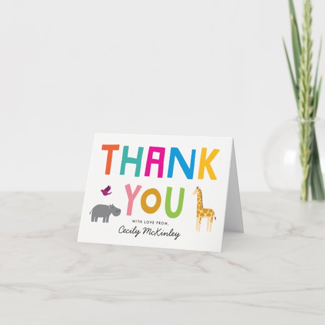 African Animals Baby Shower Thank You Note Card (Front)