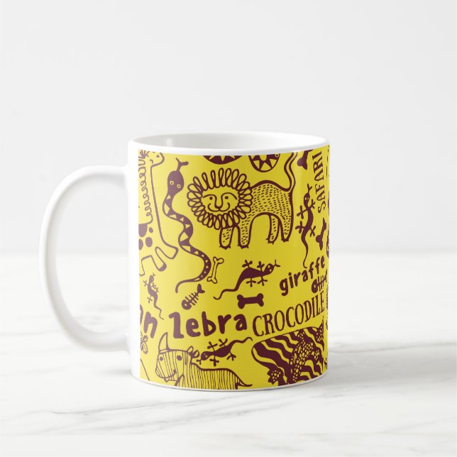 African Animals: Cultural Seamless Pattern. Coffee Mug (Left)