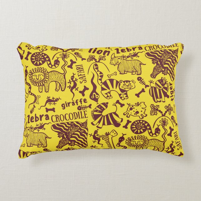 African Animals: Cultural Seamless Pattern. Decorative Cushion (Front)