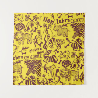 African Animals: Cultural Seamless Pattern. Tapestry