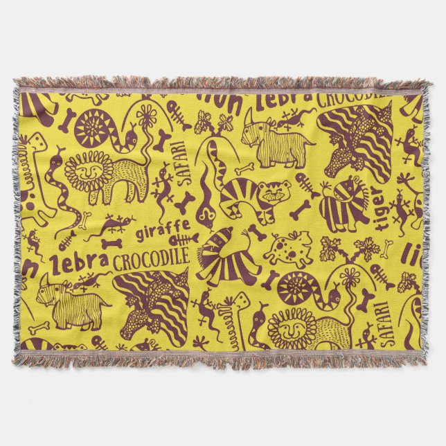 African Animals: Cultural Seamless Pattern. Throw Blanket (Front)