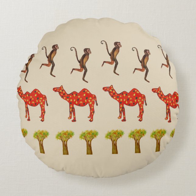African Animals Cute Art  Round throw cushion (Front)