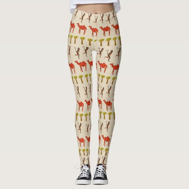 African Animals Cute Illustration  Custom Leggings (Front)