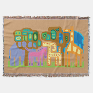 African animals ethnic folk style throw blanket