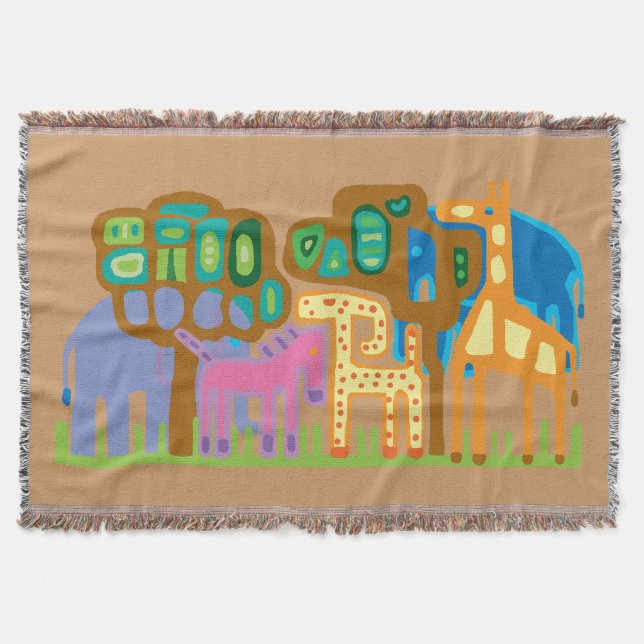 African animals ethnic folk style throw blanket (Front)