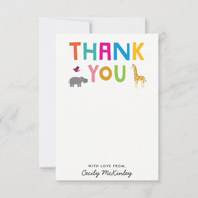 African Animals Flat Thank You Note Card (Front)