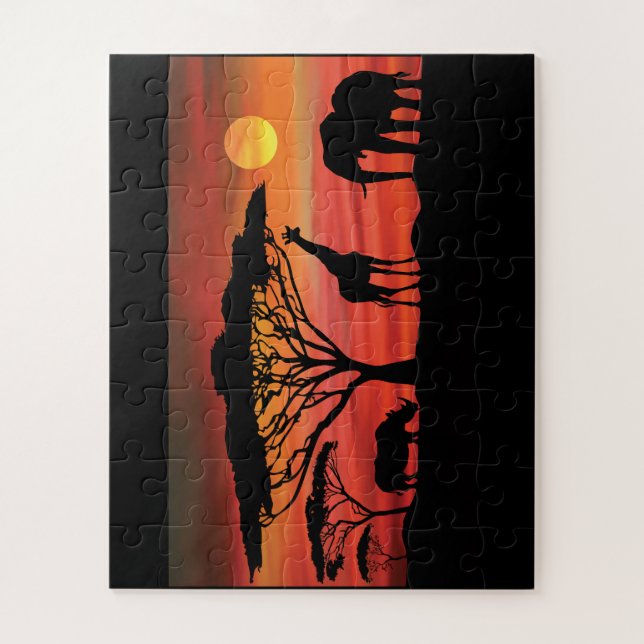 African Animals in a Serengeti Sunset Jigsaw Puzzle (Vertical)