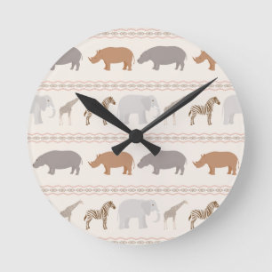 African animals pattern 1 round clock