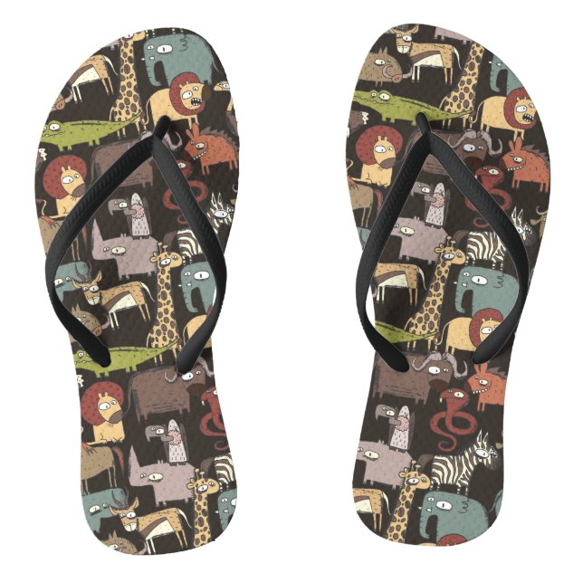 African Animals Pattern Flip Flops (Footbed)