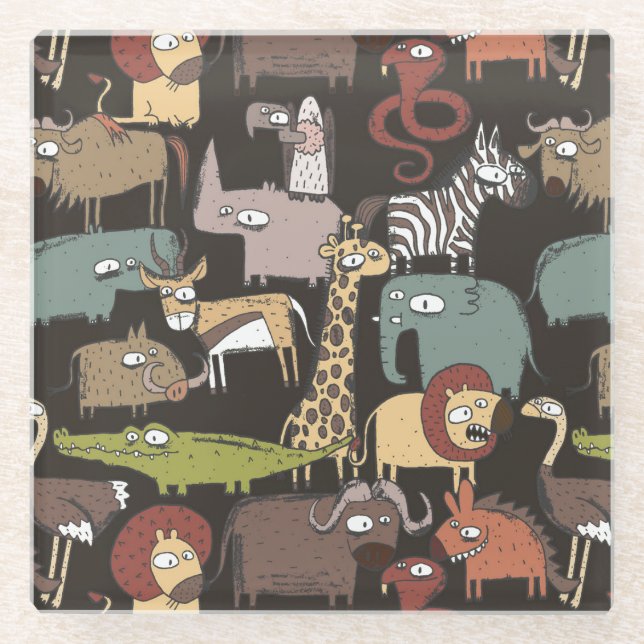African Animals Pattern Glass Coaster (Front)