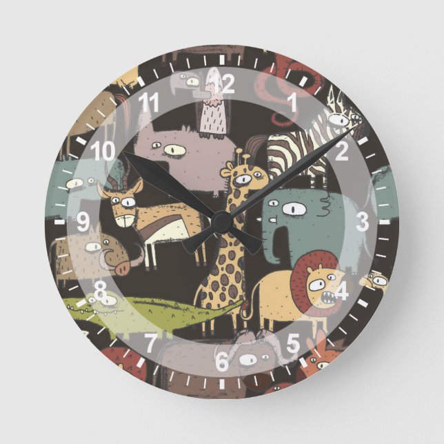 African Animals Pattern Round Clock (Front)