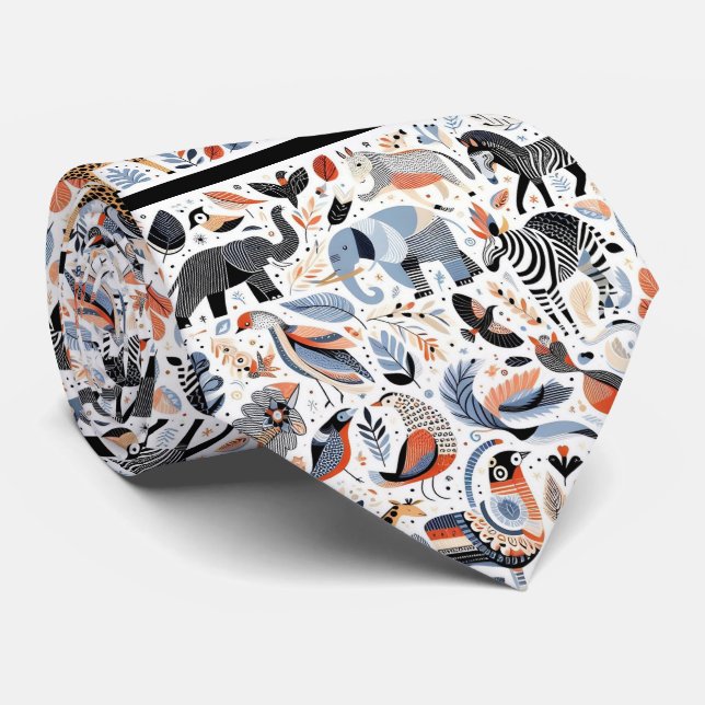 African Animals Print Boho Tie (Rolled)