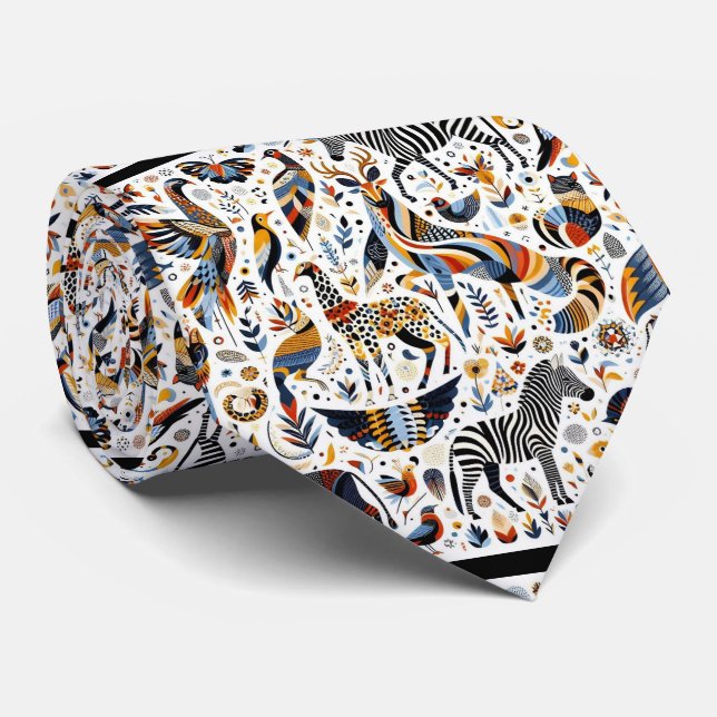 African Animals Print Boho Tie (Rolled)