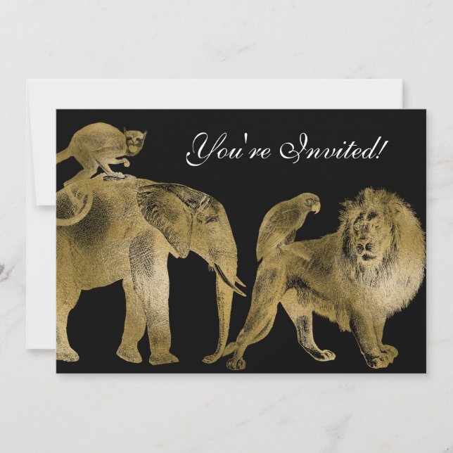 African Animals Zoo Wedding Safari Lion Gold Invitation (Front)