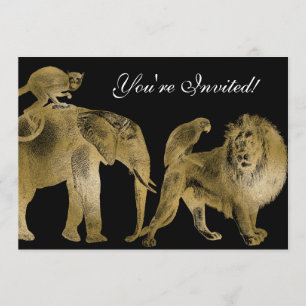 African Animals Zoo Wedding Safari Lion Gold Invitation