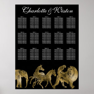 African Animals Zoo Wedding Seating Chart Gold