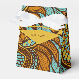 African Ankara Aqua Brown Gold Floral Favour Box