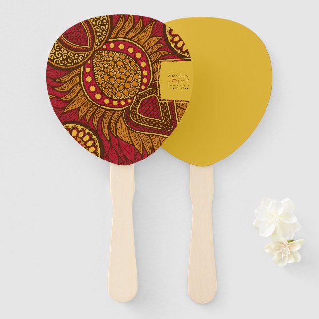 African Ankara Blue Gold Floral Hand Fans (Front and Back)