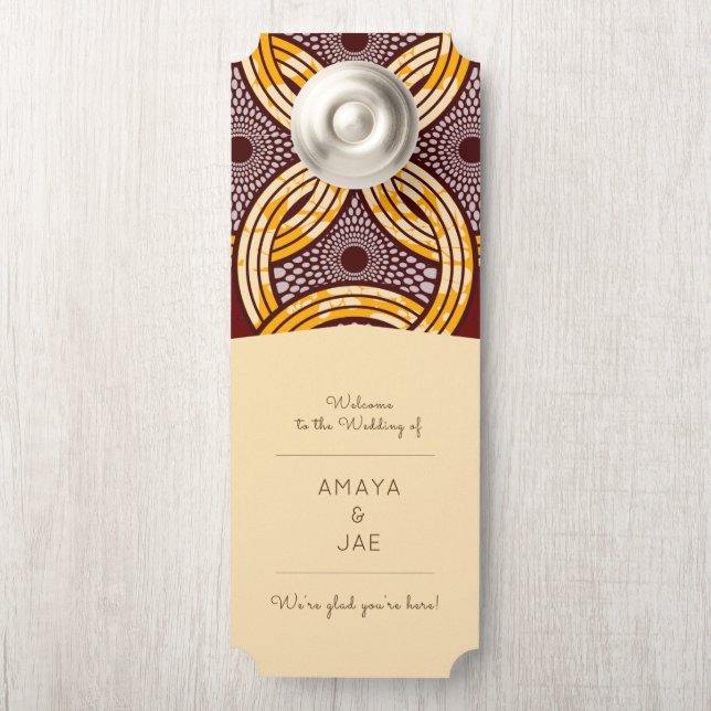 African Ankara Blue Gold Floral Hotel Door Hanger (On Knob)