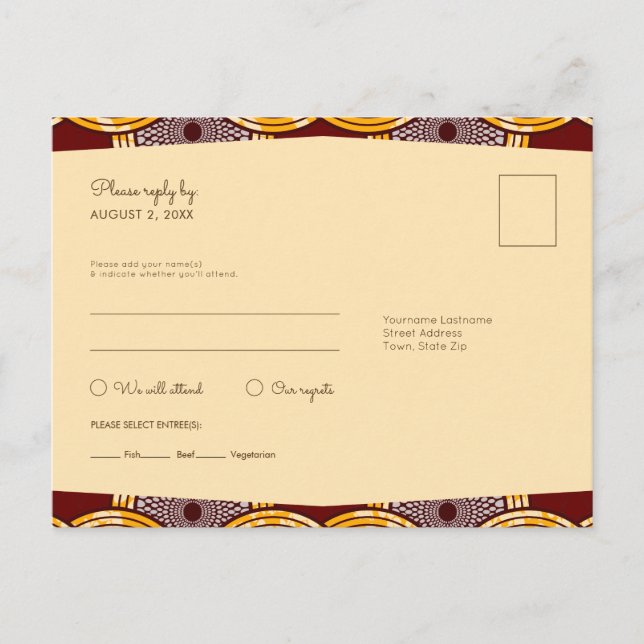 African Ankara Kitenge Gold RSVP Meal Postcard (Front)