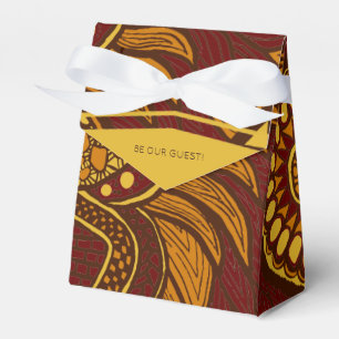 African Ankara Maroon Brown Gold Floral Favour Box