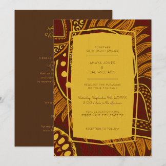 African Ankara Maroon Floral Wedding Invitation