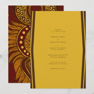 African Ankara Maroon Gold Floral Wedding Invite