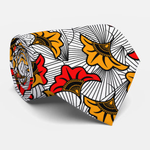 African Ankara Red and Gold Floral Patterned Tie