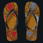 African Ankara Red Blue Floral Global  Flip Flops<br><div class="desc">Stroll the beach on your honeymoon with these colourful Ankara patterned bold sky blue red gold and brown flip flops that pay tribute to your African heritage. This Ankara pattern is based on traditional Dutch wax print fabrics popular across the African diaspora. I have chosen a columned paper to add...</div>
