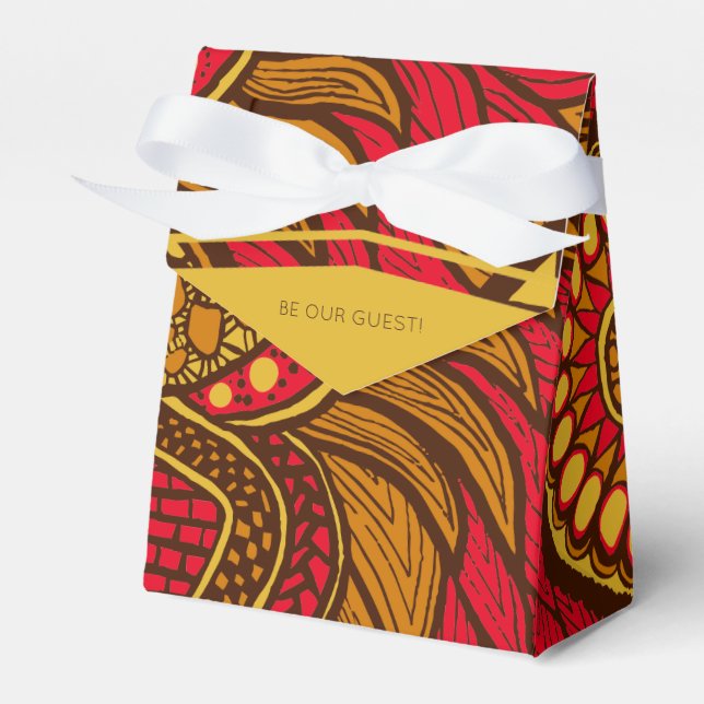African Ankara Red Brown Gold Floral Favour Box (Front Side)