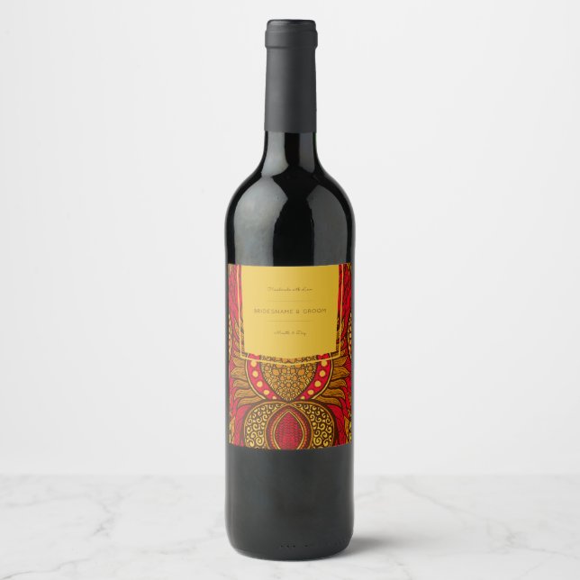 African Ankara Red Floral Wine Label (Front)