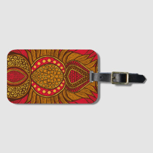 African Ankara Red & Gold Floral Luggage Tag