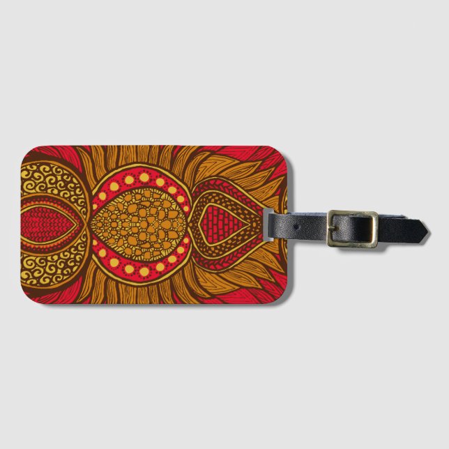 African Ankara Red & Gold Floral Luggage Tag (Front Horizontal)