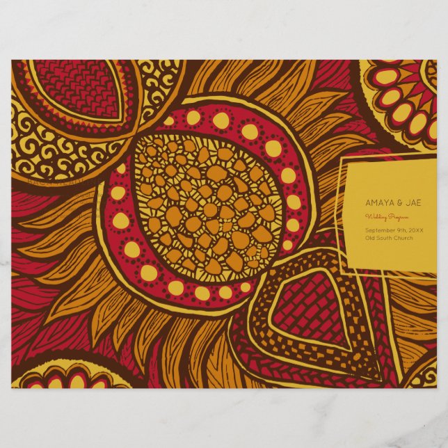 African Ankara Red Gold Floral Program Cover (Front)