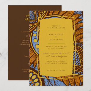 African Ankara Sky Blue Floral Wedding Invitation