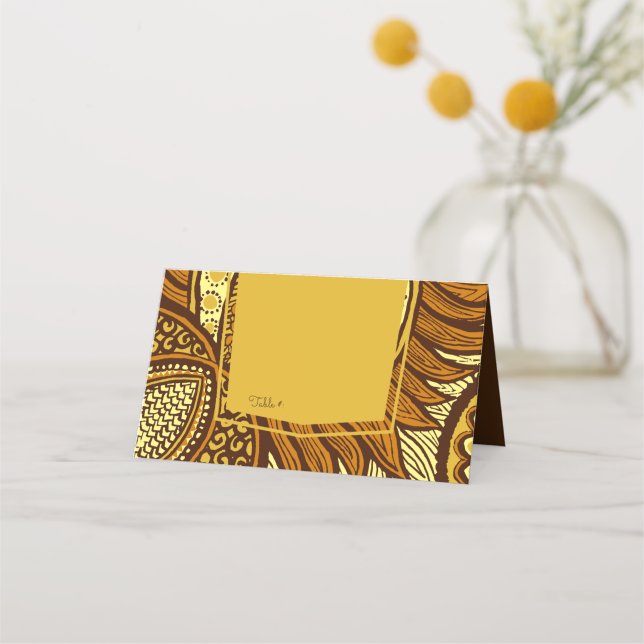 African Ankara Yellow Gold Floral Table Place Card (Front)
