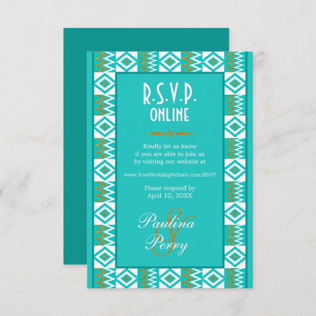 African Aqua Teal Blue Kente RSVP Online Enclosure (Front/Back)
